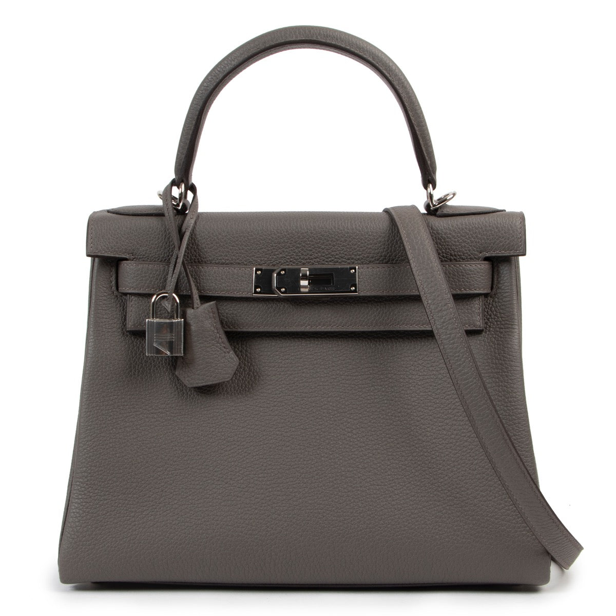 Shop safe online at Labellov in Antwerp this 100% authentic brand new Hermès Kelly 28 Gris Etain Togo PHW