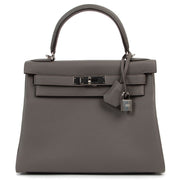 Shop safe online at Labellov in Antwerp this 100% authentic brand new Hermès Kelly 28 Gris Etain Togo PHW