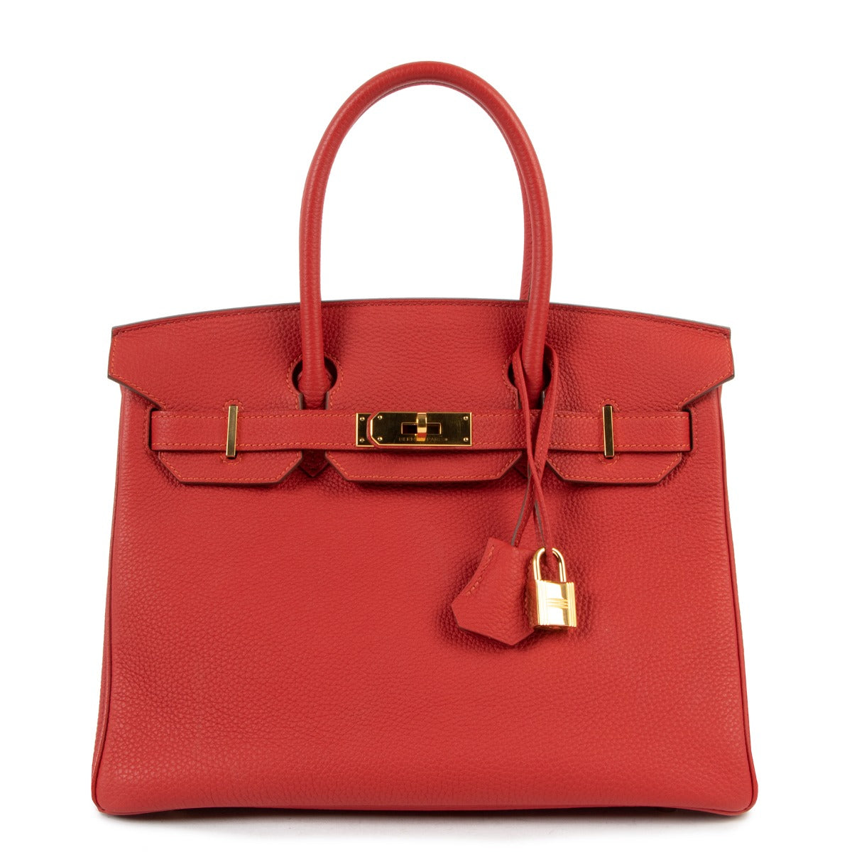 authentic second hand hermes birkin 30 togo geranium gold hardware at labellov.com