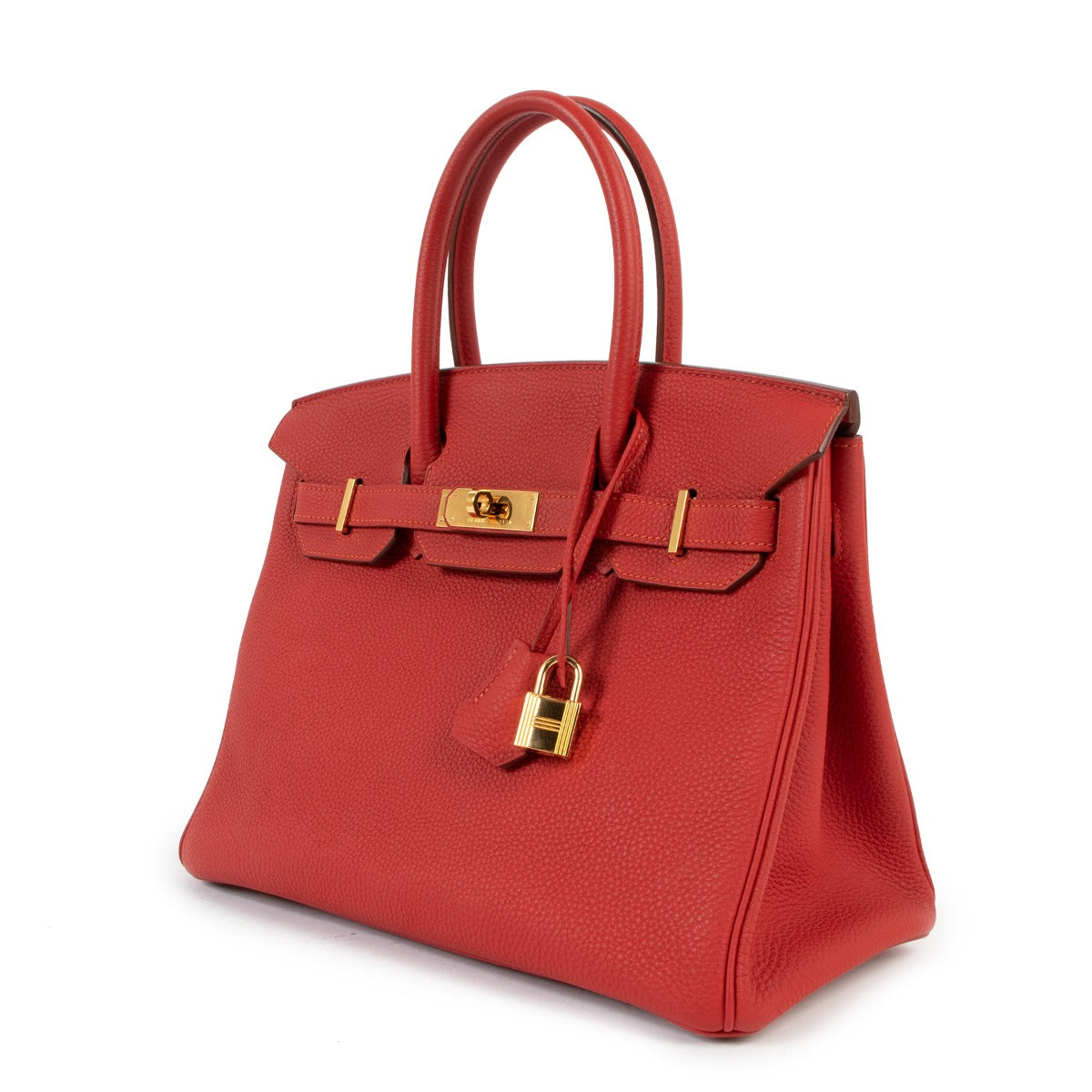 authentic second hand hermes birkin 30 togo geranium gold hardware at labellov.com