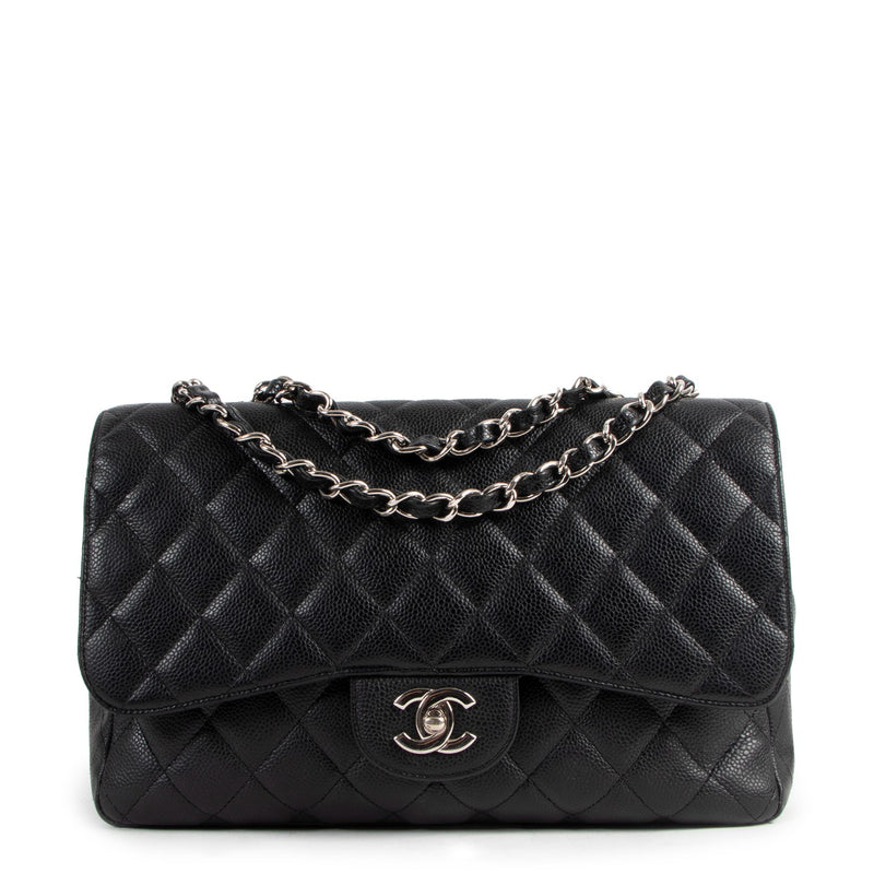 Chanel Black Caviar Leather Large Classic Single Flap Bag