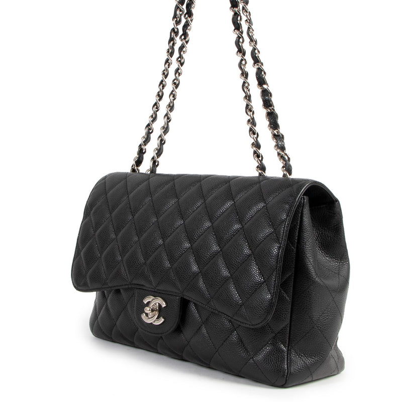 Chanel Black Caviar Leather Large Classic Single Flap Bag