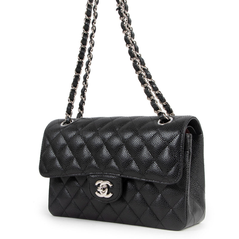 Authentic second hand designer luxury Chanel Black Caviar Leather Small Classic Flap Bag