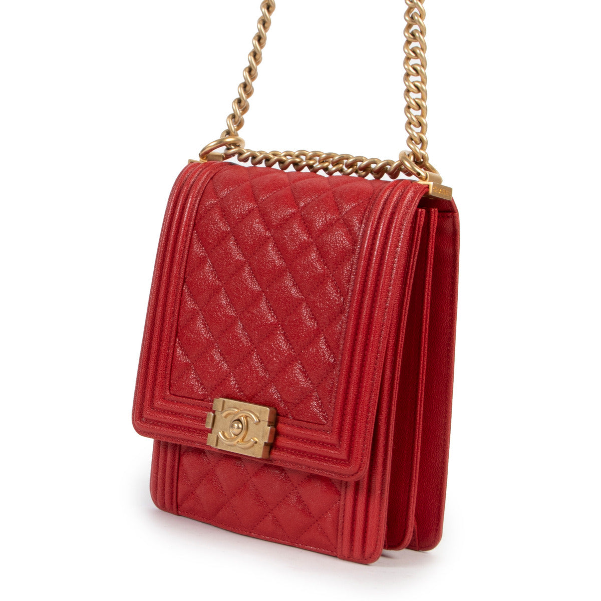 Chanel Red North South Boy Flap Bag GHW