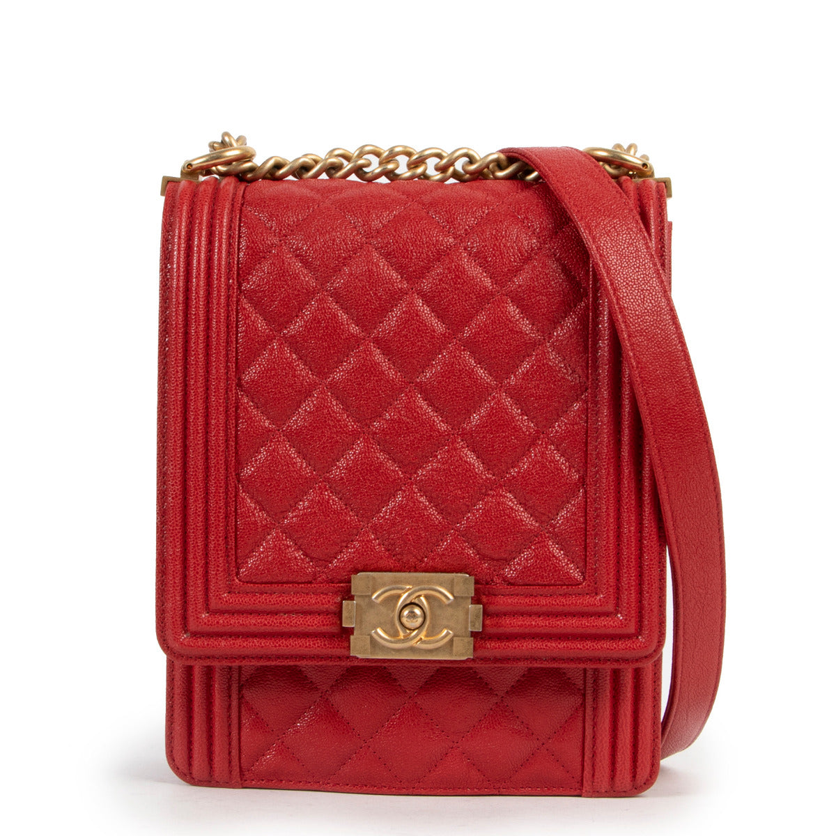 Chanel Red North South Boy Flap Bag GHW