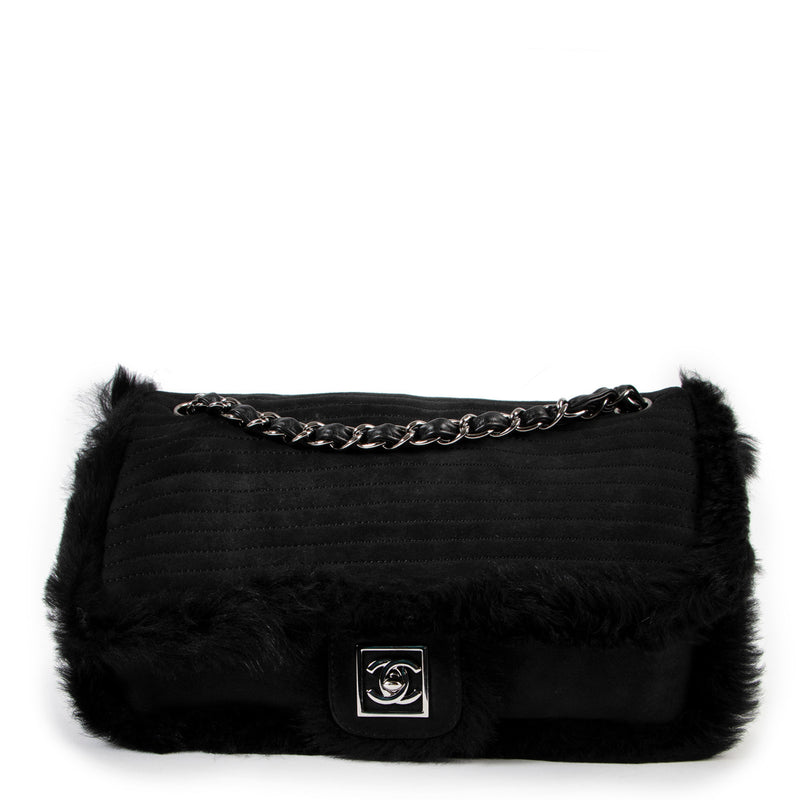 Chanel Black Mink Fur CC Flap Bag for the best price at Labellov secondhand luxury in Antwerp BElgium