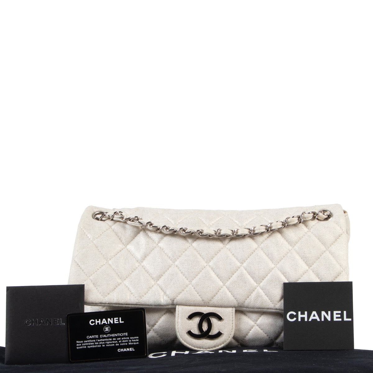 shop safe online Chanel Grey Shiney Jersey Classic Flap Bag
