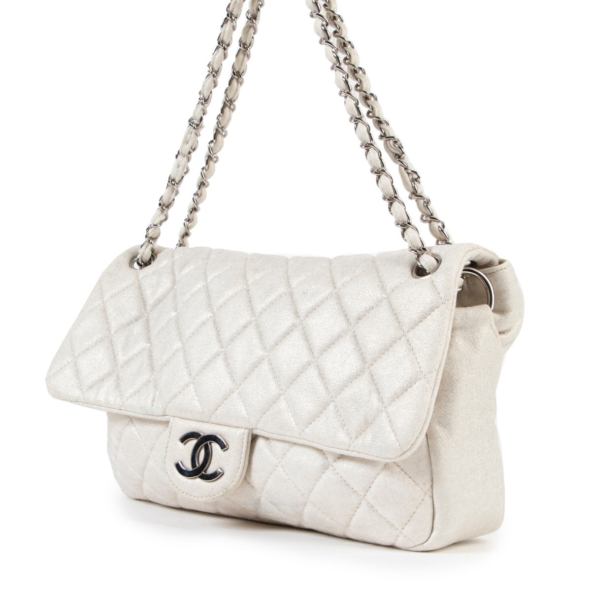 shop safe online Chanel Grey Shiney Jersey Classic Flap Bag