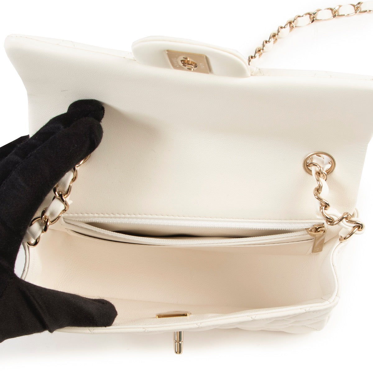 koop veilig online Chanel White New Mini Classic Flap Bag