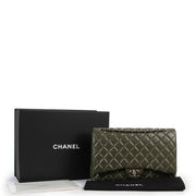 shop safe online Chanel Khaki Caviar Quilted Leather Maxi Double Classic Flap Bag