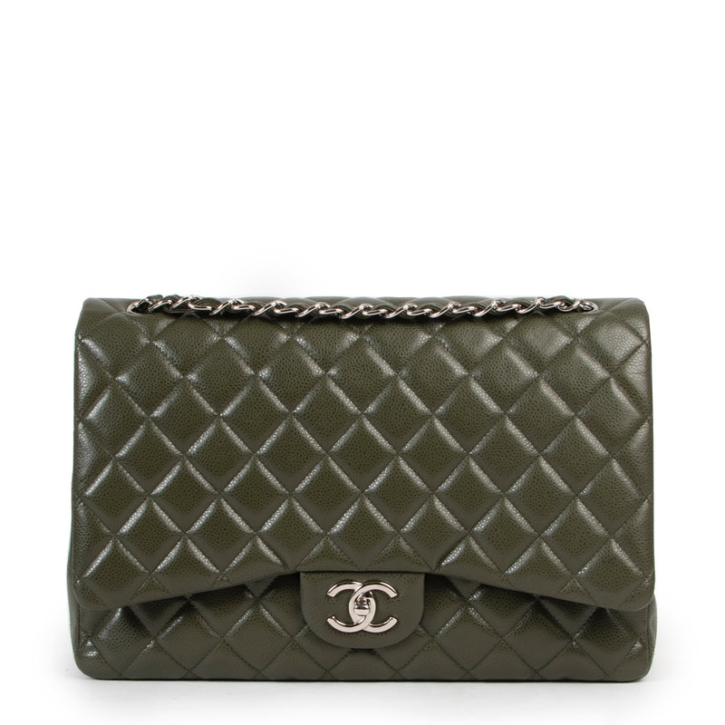 Chanel Khaki Caviar Quilted Leather Maxi Double Classic Flap Bag