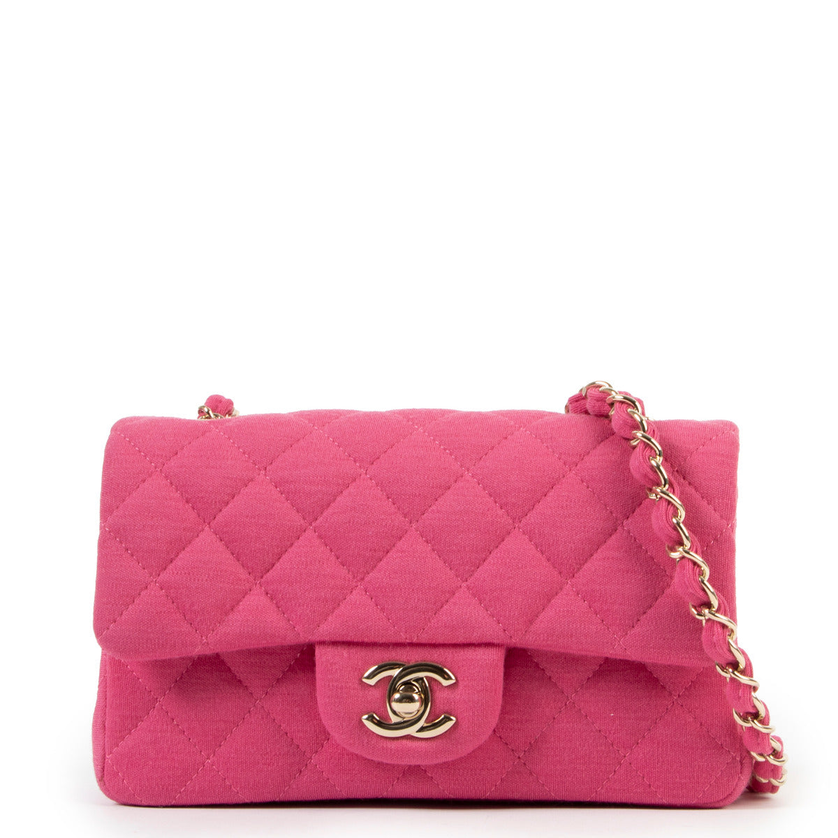 Sac Chanel Mini Classique à Rabat en Tissu Rose Vif Neuf