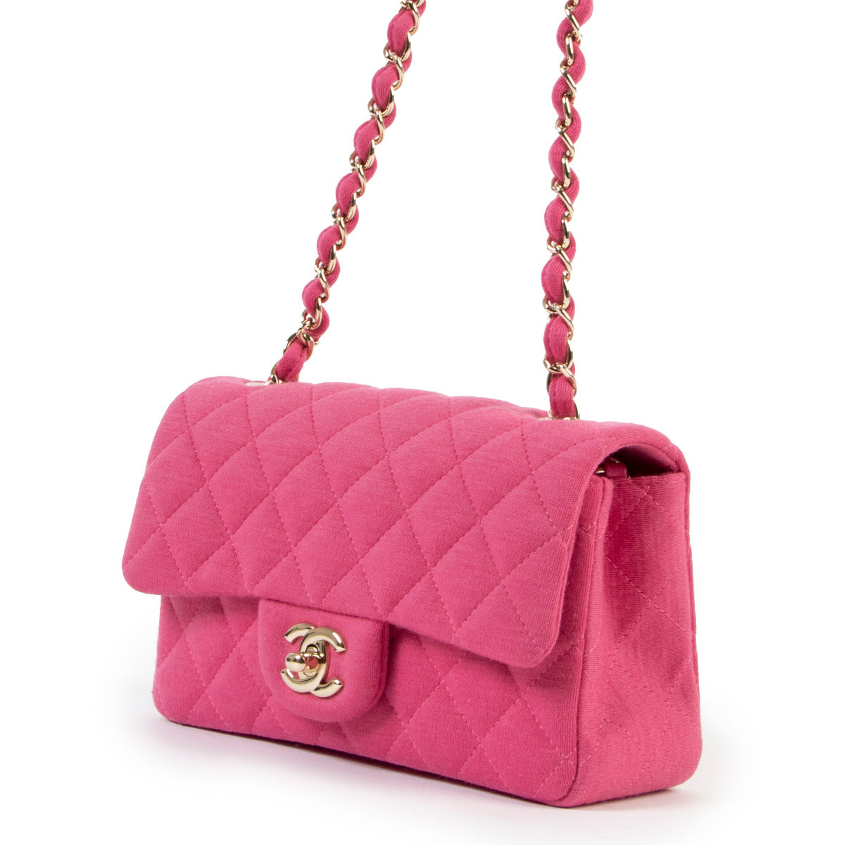 Sac Chanel Mini Classique à Rabat en Tissu Rose Vif Neuf