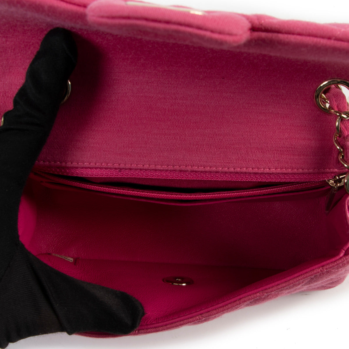 Sac Chanel Mini Classique à Rabat en Tissu Rose Vif Neuf