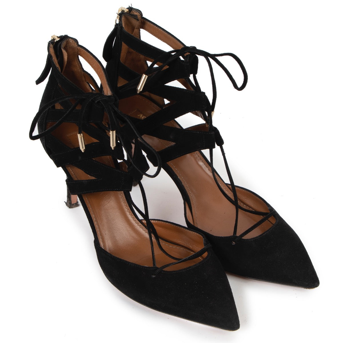 Shop safe online at Labellov in Antwerp this 100% authentic second hand Aquazzura Black Suede Belgravia Heels - Size 39
