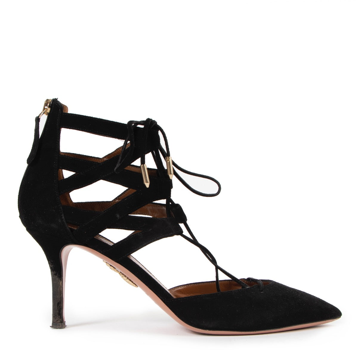 Shop safe online at Labellov in Antwerp this 100% authentic second hand Aquazzura Black Suede Belgravia Heels - Size 39