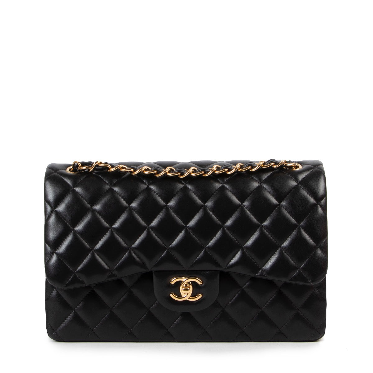 Shop second hand designer Chanel Black Quilted Lambskin Jumbo Large Classic Flap Bag at Labellov