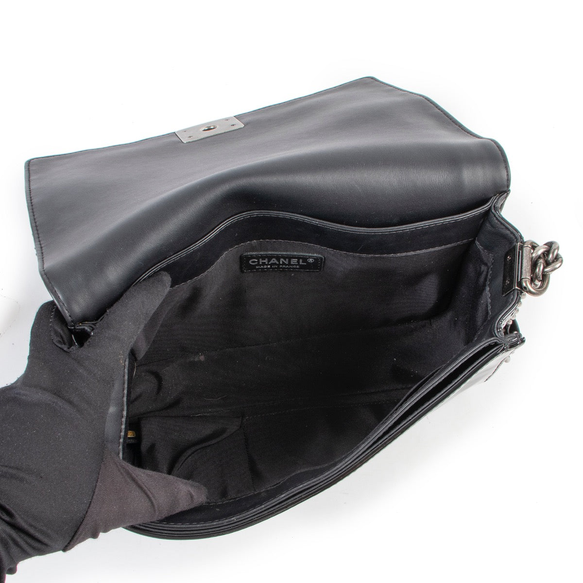 shop online authentic second hand Chanel Large Boy Patent Leather Bag at Labellov