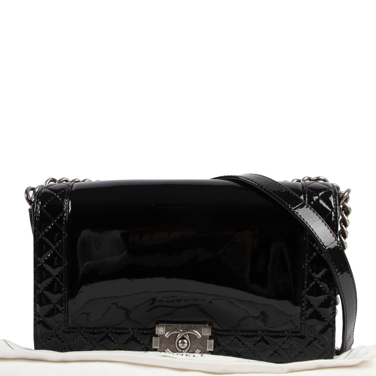 shop online authentic second hand Chanel Large Boy Patent Leather Bag at Labellov