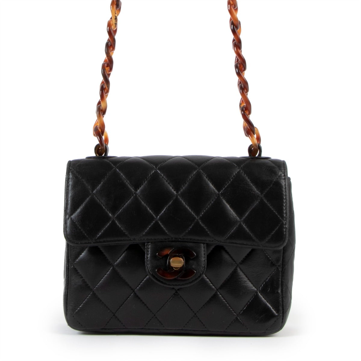 Chanel Vintage Tortoise Chain Mini Square Classic Flap Bag