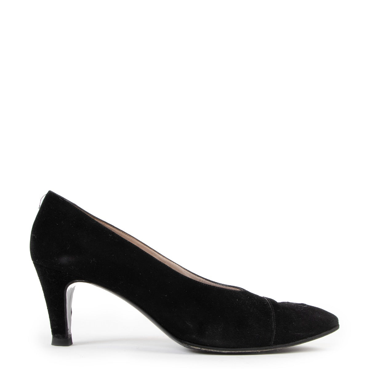 Chanel 96A Black Suede Square Toe Pumps