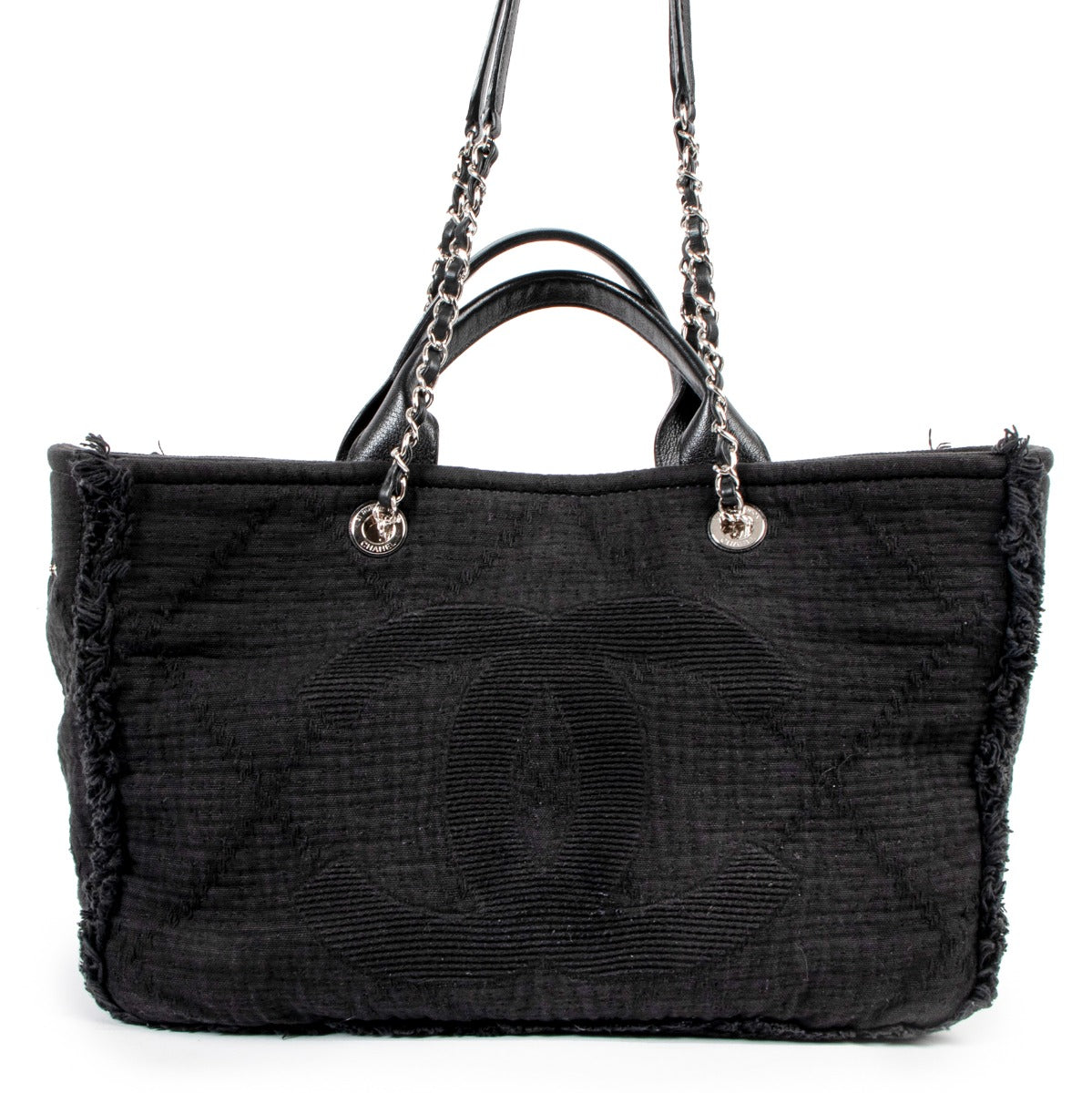 Chanel Double Face Medium Deauville Fringe Canvas Shopping Tote Bag