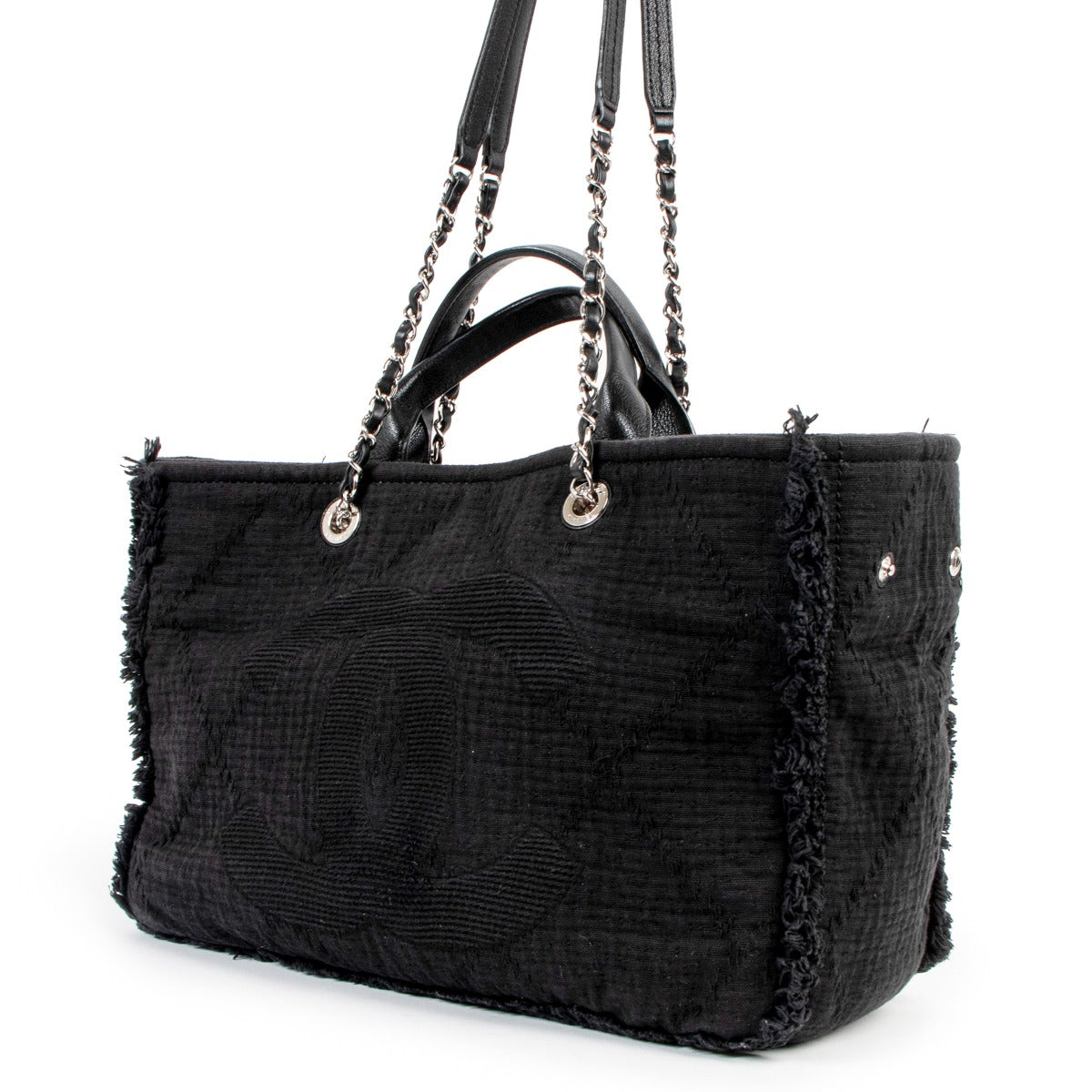 Chanel Double Face Medium Deauville Fringe Canvas Shopping Tote Bag