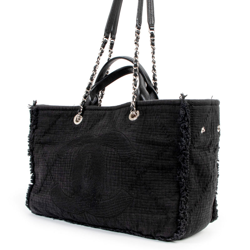 Chanel Double Face Medium Deauville Fringe Canvas Shopping Tote Bag