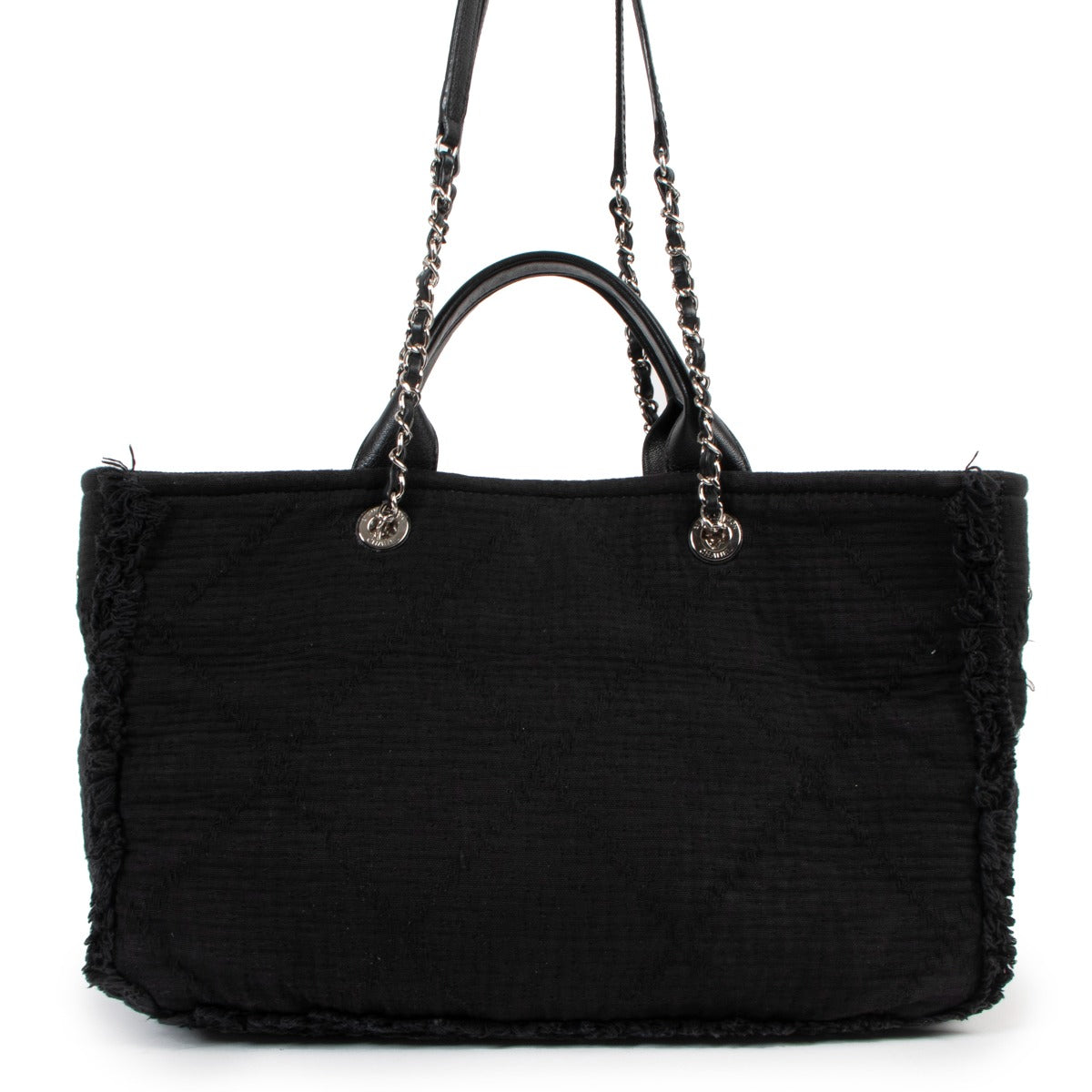 Chanel Double Face Medium Deauville Fringe Canvas Shopping Tote Bag