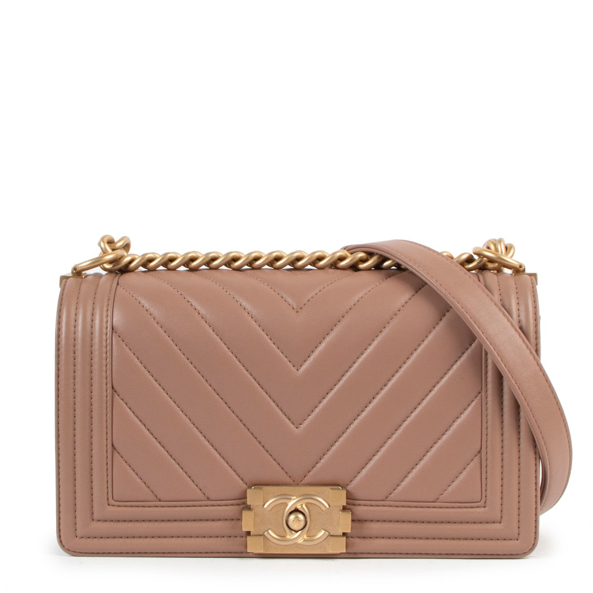 Shop now for your pre-loved, 100% authentic Chanel Dark Beige Medium Boy Bag , at Labellov.