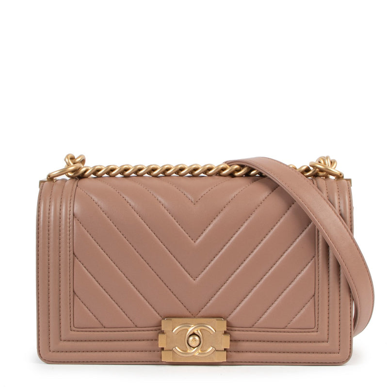 Shop now for your pre-loved, 100% authentic Chanel Dark Beige Medium Boy Bag , at Labellov.