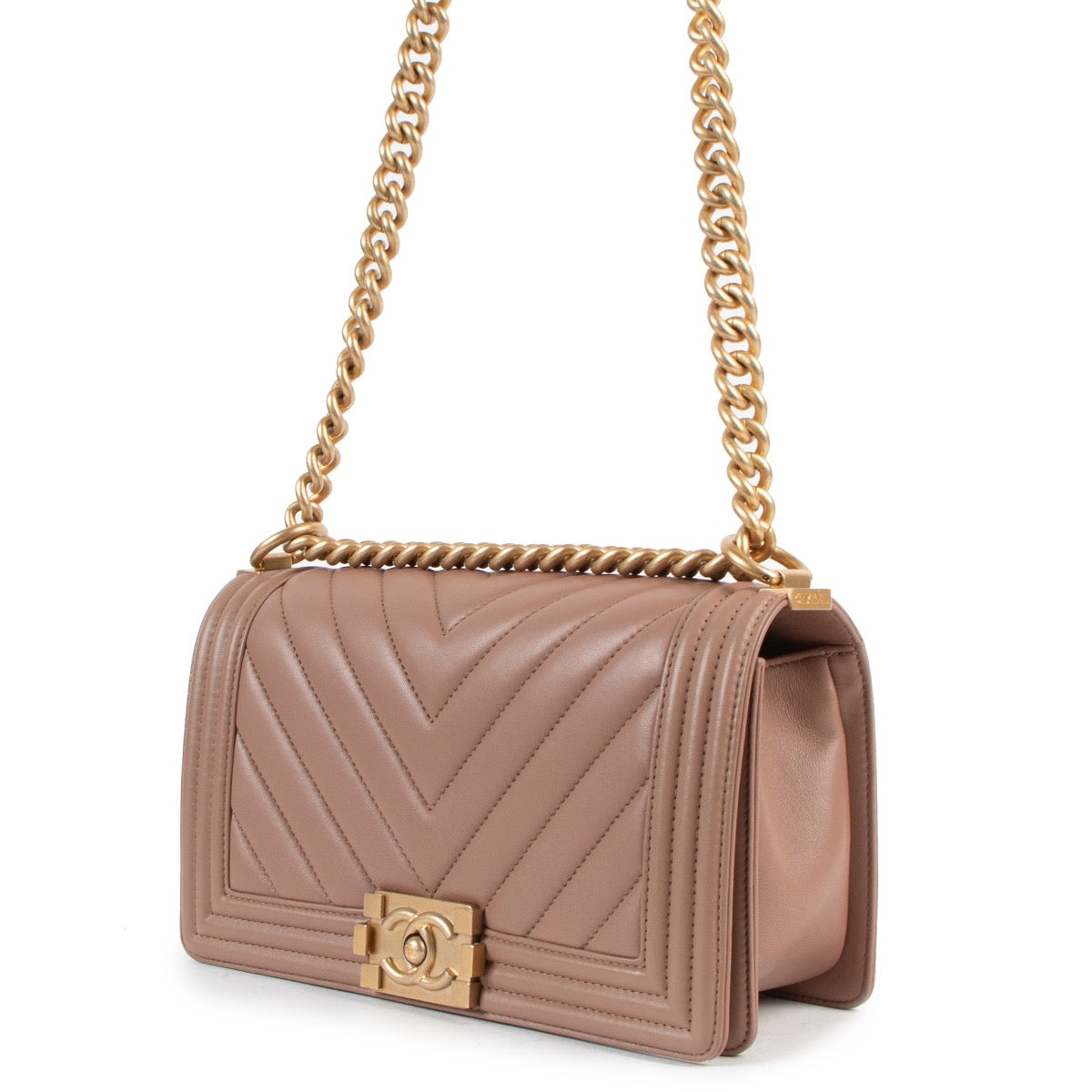 Shop now for your pre-loved, 100% authentic Chanel Dark Beige Medium Boy Bag , at Labellov.