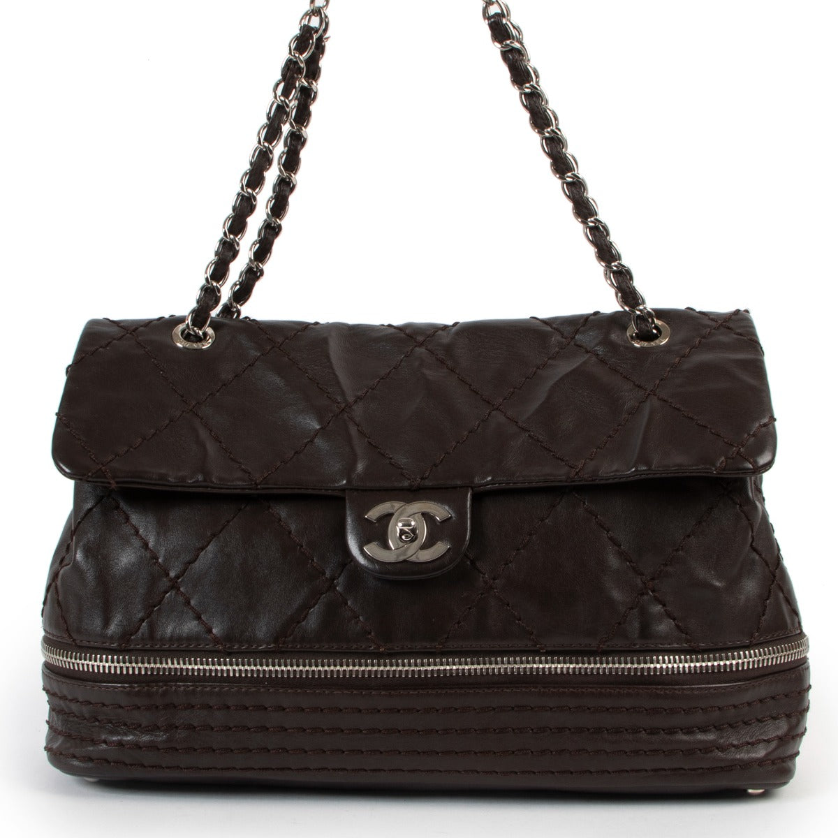 shop online authentic second hand luxury designer Chanel Black Ultimate Stitch Expandable Zipper Flap Bag at Labellov