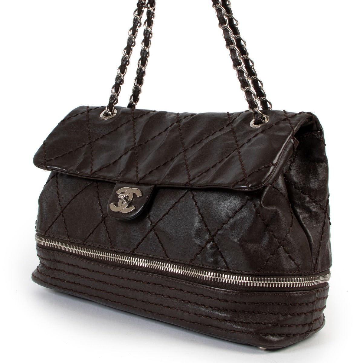 shop online authentic second hand luxury designer Chanel Black Ultimate Stitch Expandable Zipper Flap Bag at Labellov