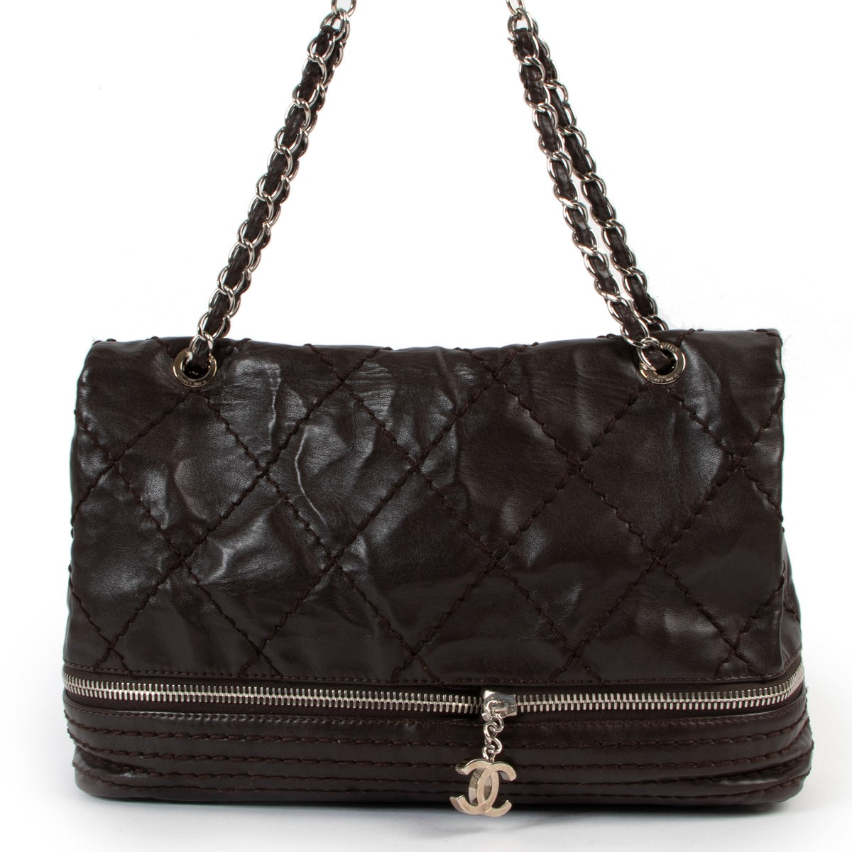 shop online authentic second hand luxury designer Chanel Black Ultimate Stitch Expandable Zipper Flap Bag at Labellov
