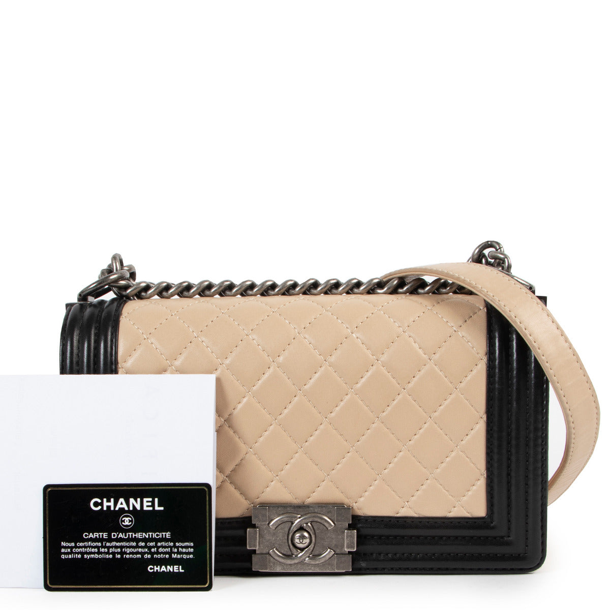 Chanel Two-tone Beige Medium Boy Bag