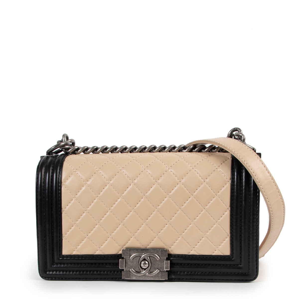 Chanel Two-tone Beige Medium Boy Bag