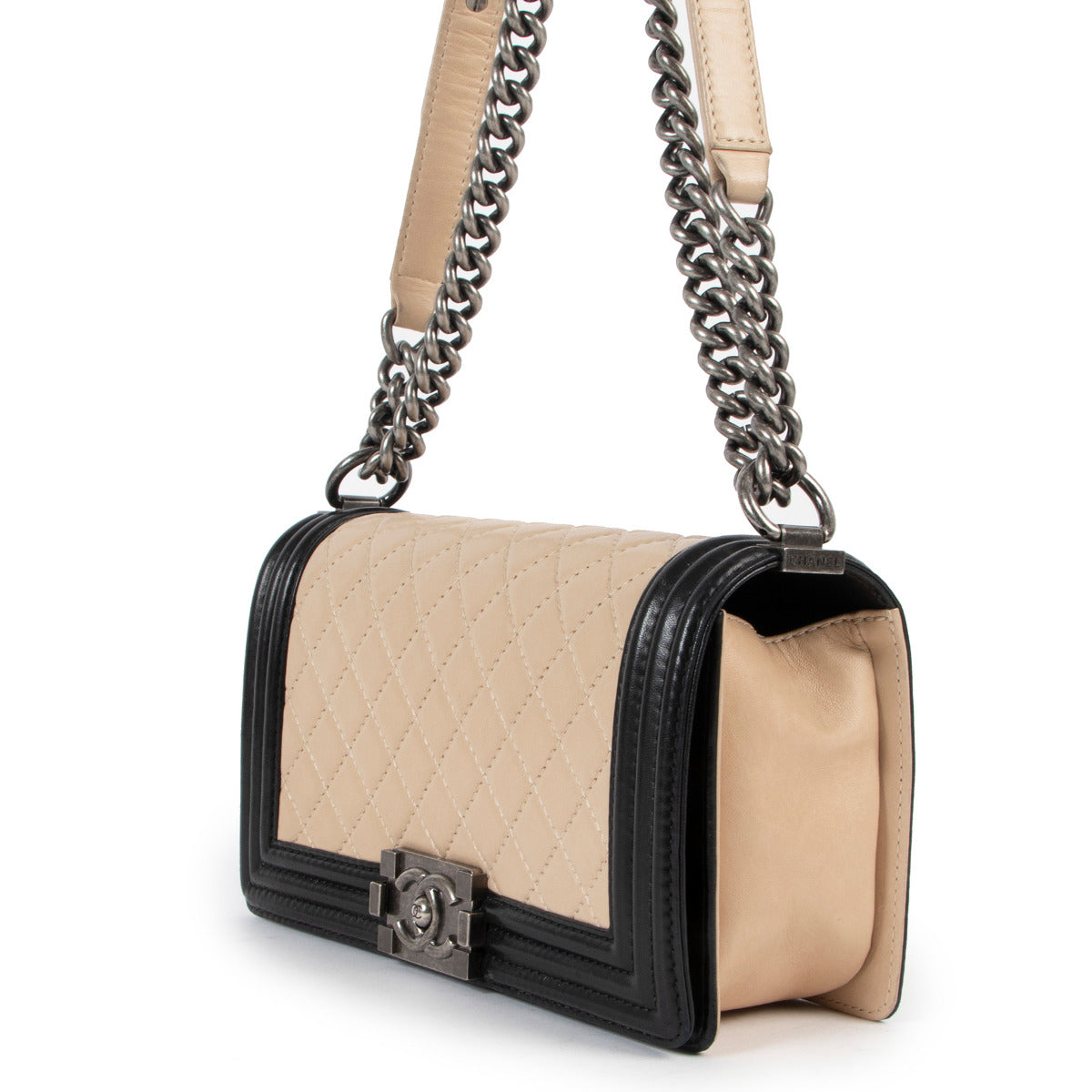 Chanel Two-tone Beige Medium Boy Bag