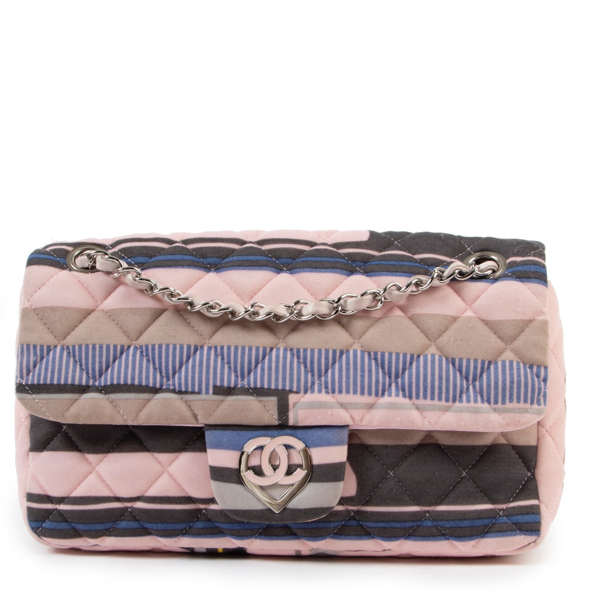 buy authentic second hand Chanel Cruise 2009 CC Heart Printed Jersey Medium Flap Bag at Labellov for the best price