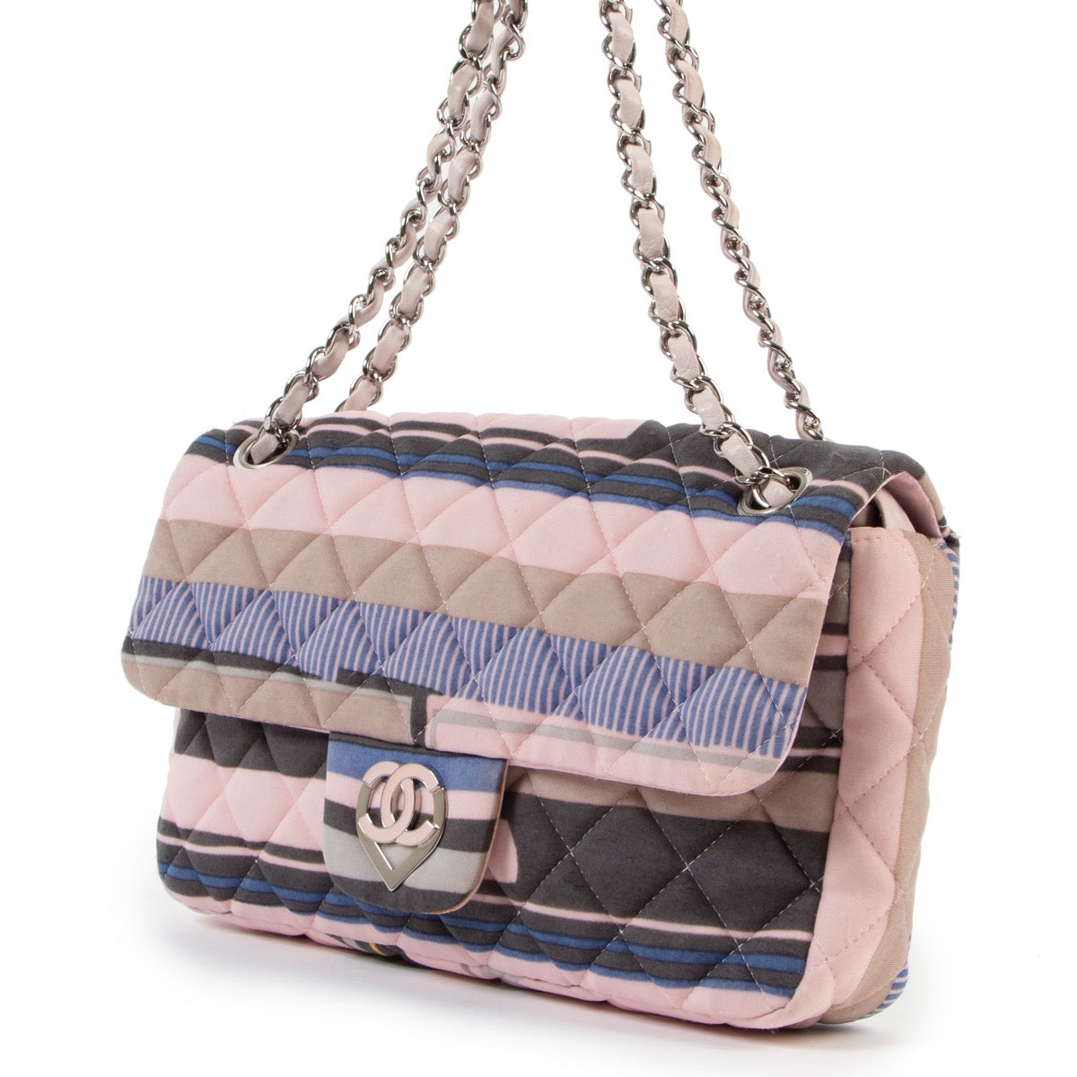 buy authentic second hand Chanel Cruise 2009 CC Heart Printed Jersey Medium Flap Bag at Labellov for the best price