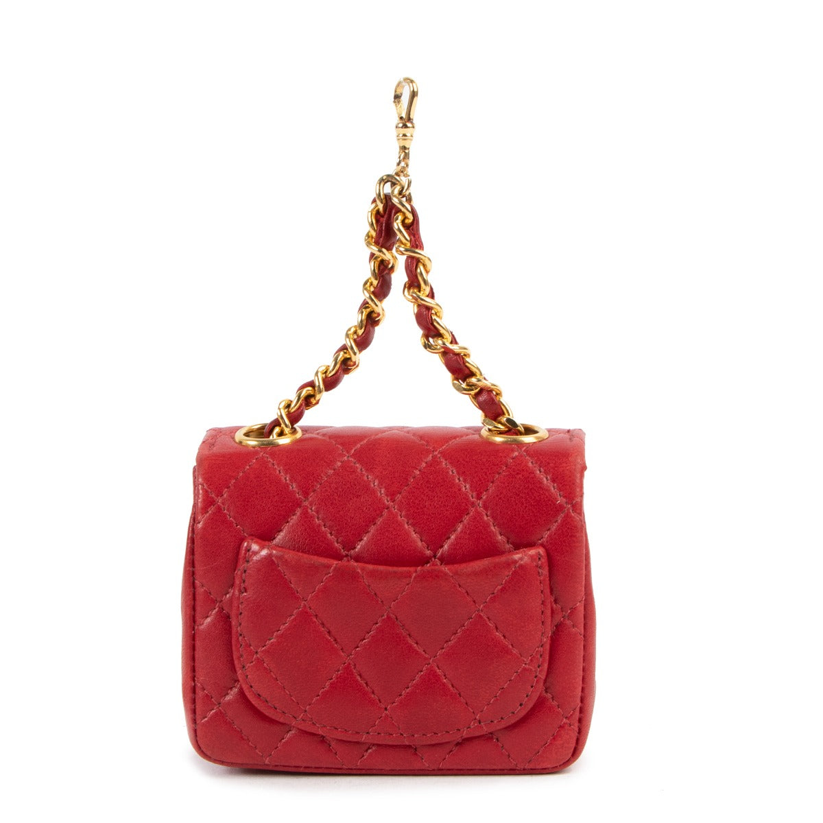 Chanel Vintage Red Quilted Lambskin 2-in-1 Micro Classic Flap Bag Chain Belt