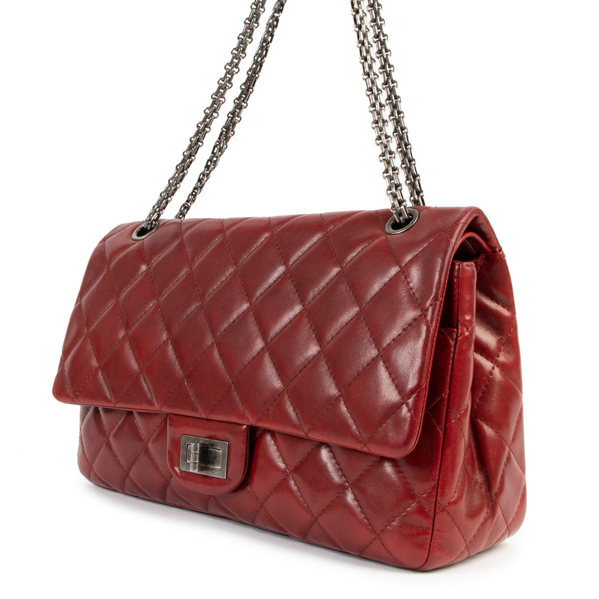 Authentic second hand designer Chanel Burgundy Reissue 2.55 Maxi Quilted Lambskin Flap Bag at labellov.com
