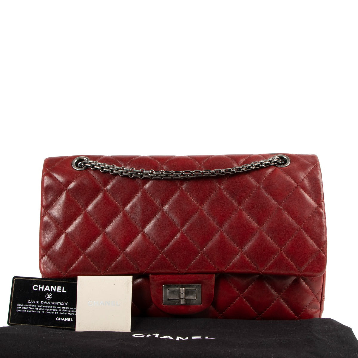 Authentic second hand designer Chanel Burgundy Reissue 2.55 Maxi Quilted Lambskin Flap Bag at labellov.com