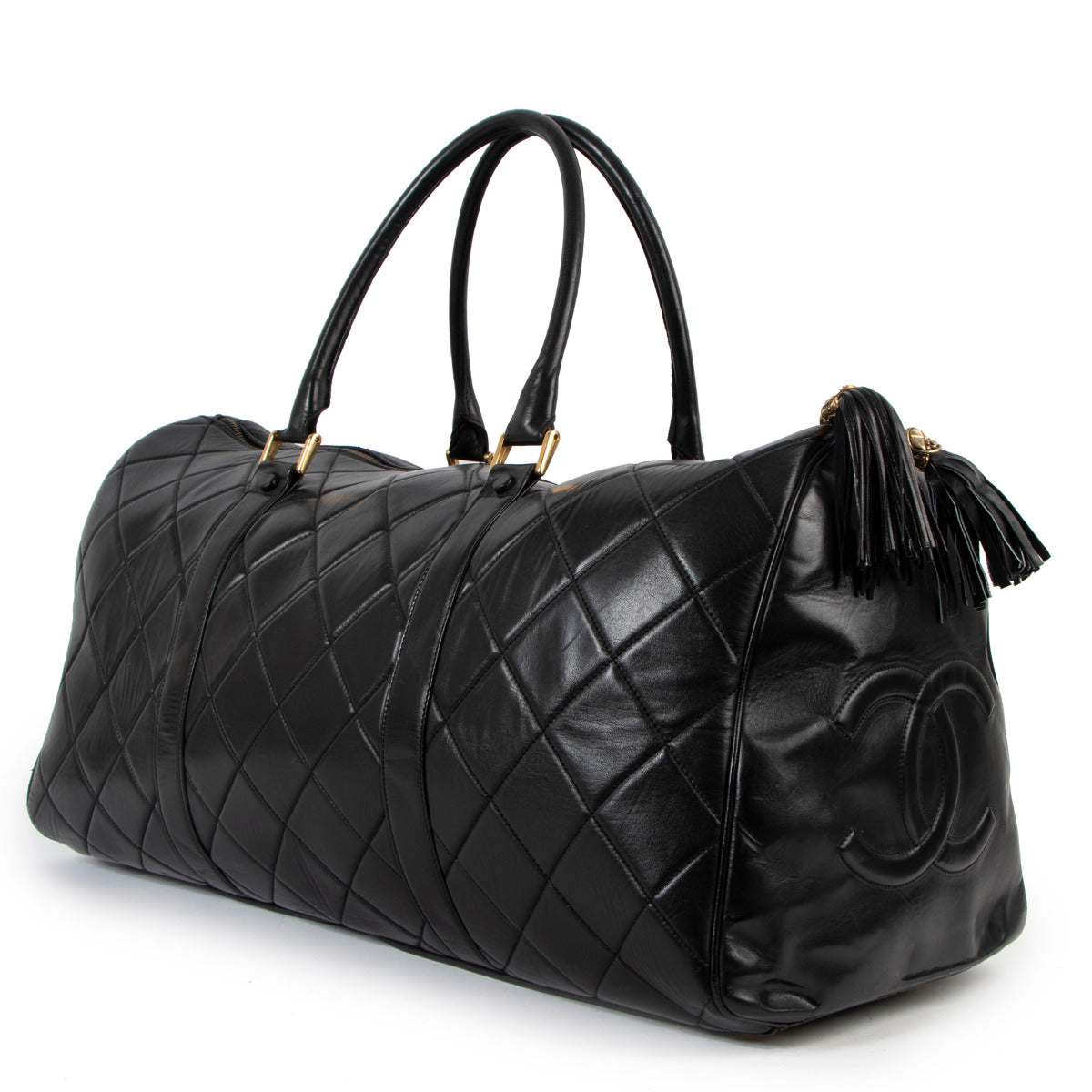 Chanel Black Quilted Lambskin Vintage Large Boston Travel Bag