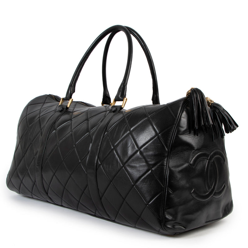 Chanel Black Quilted Lambskin Vintage Large Boston Travel Bag