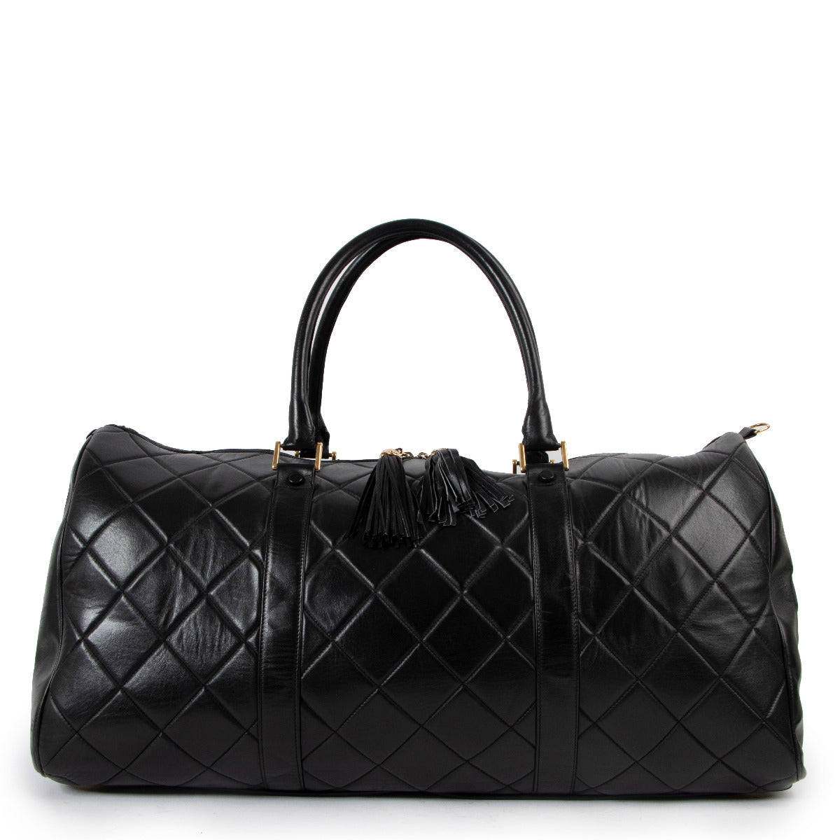 Chanel Black Quilted Lambskin Vintage Large Boston Travel Bag
