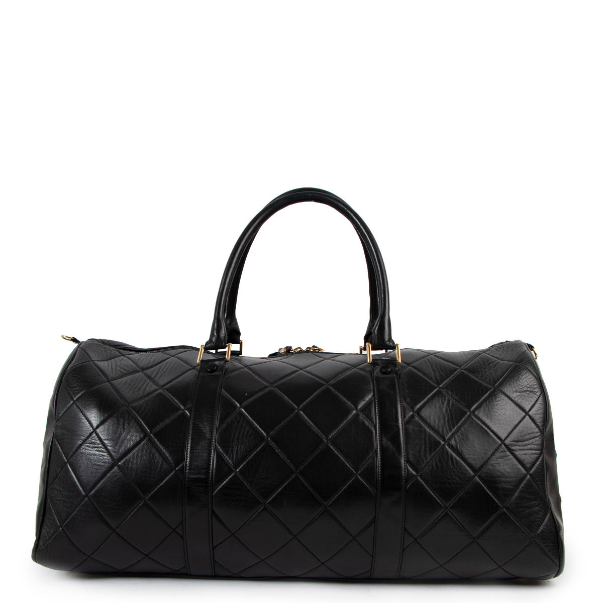 Chanel Black Quilted Lambskin Vintage Large Boston Travel Bag