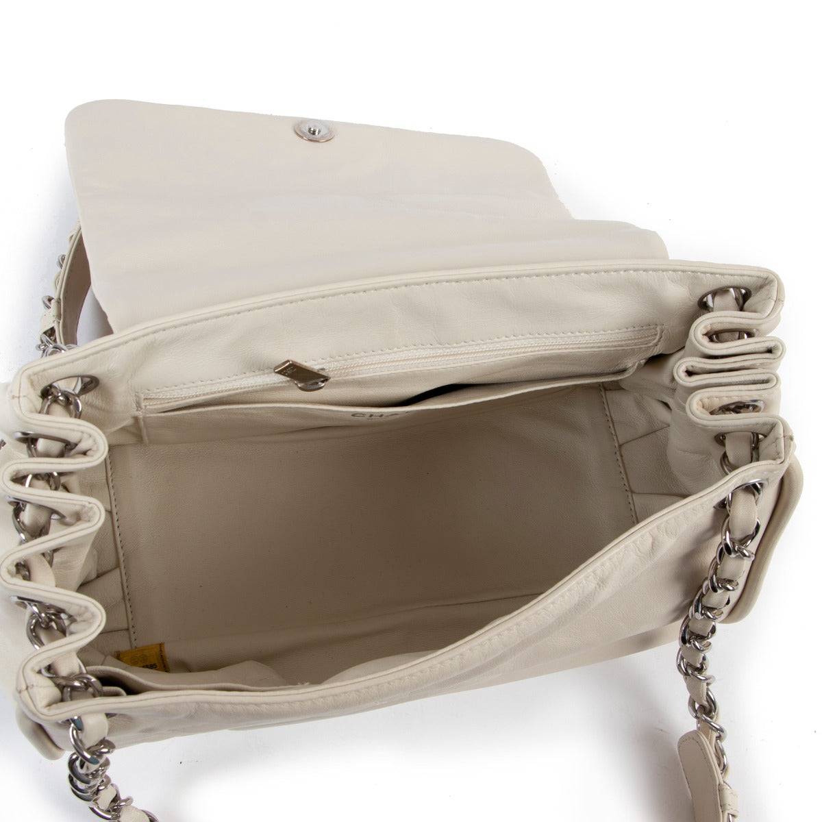 shop online authentic second hand luxury designer Chanel Cream White CC Accordion Flap Bag at Labellov