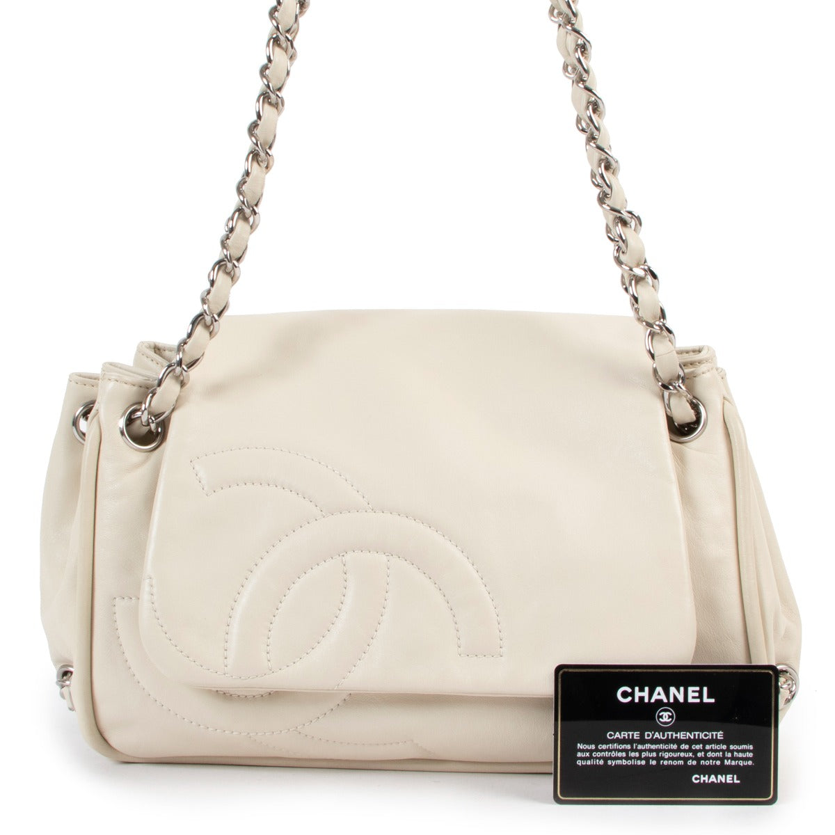 shop online authentic second hand luxury designer Chanel Cream White CC Accordion Flap Bag at Labellov