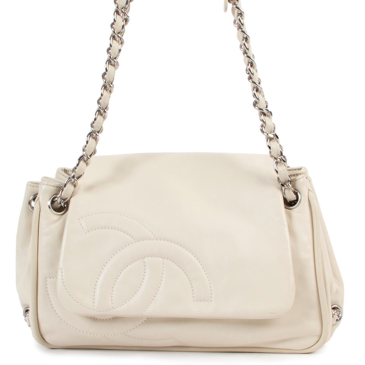 shop online authentic second hand luxury designer Chanel Cream White CC Accordion Flap Bag at Labellov